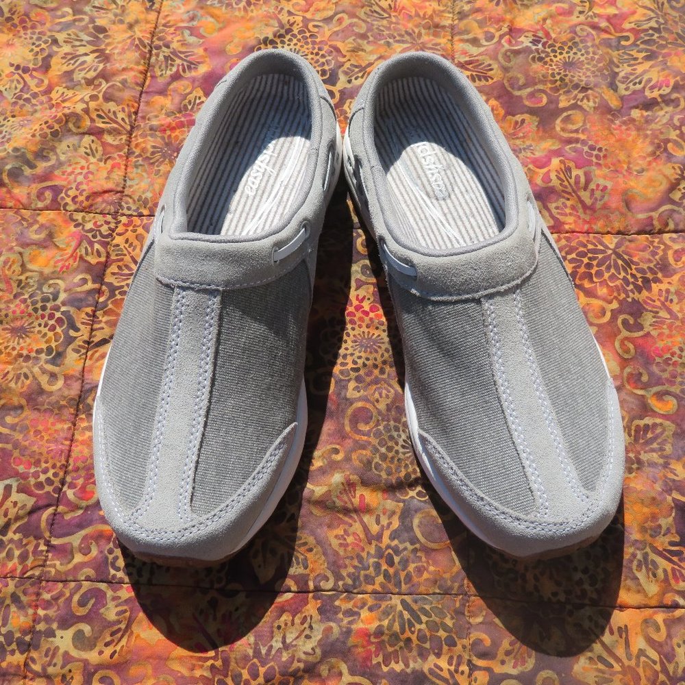 Easy Spirit Women's Gray Slip-On Estravelport Leather Suede Mules Clogs